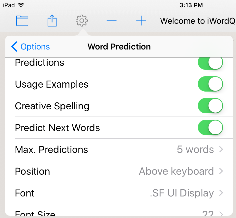 Word prediction options