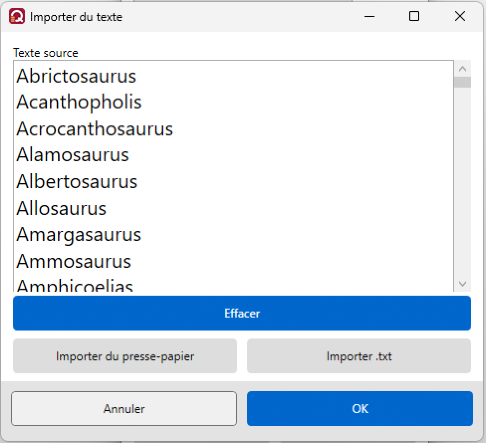 Importer du texte