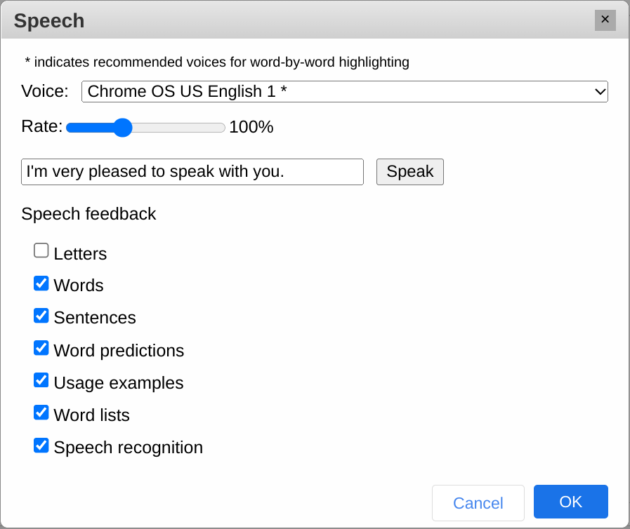 Speech Feedback options