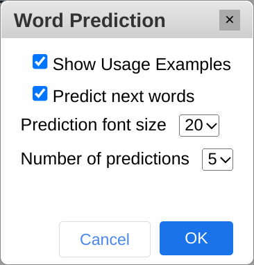 Word prediction options