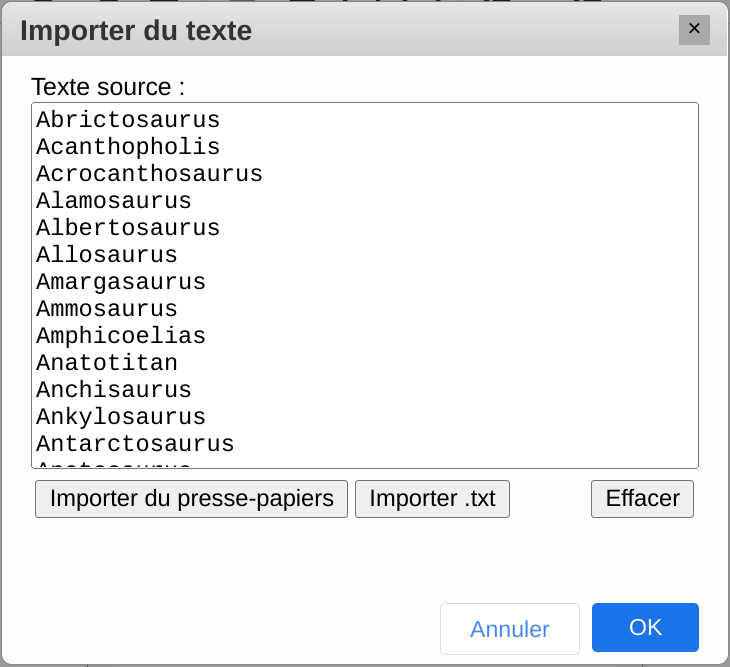 Importer du texte