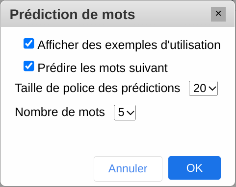 Word prediction options